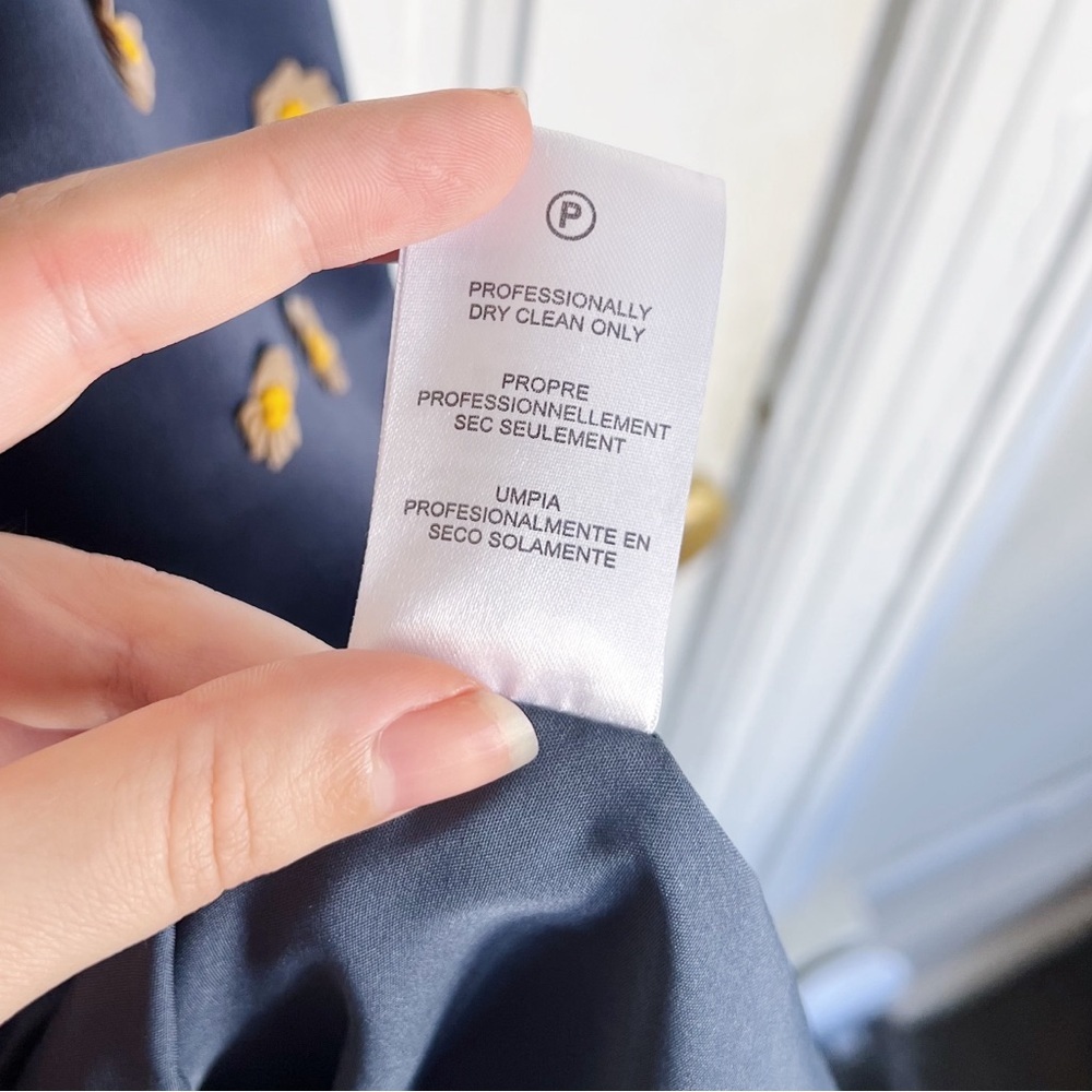 Dhruv Kapoor • Anthropologie Calysta Dress navy blue satin midi sequin floral - Picture 10 of 13